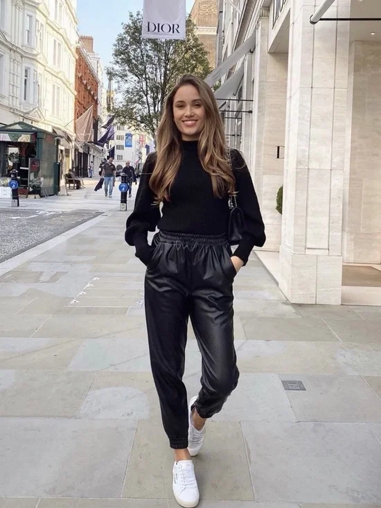 Babaton Faux Leather Jogger Pants Black High Rise Elastic Waist Size XS - Picture 13 of 15